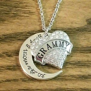 GRAMMY Necklace Engraved Crystal Heart & Moon